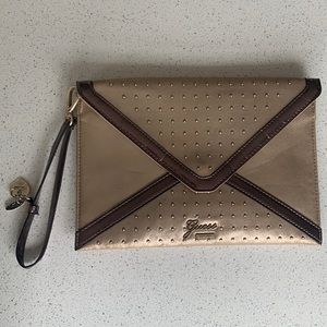 Gold Guess Wristlet Clutch